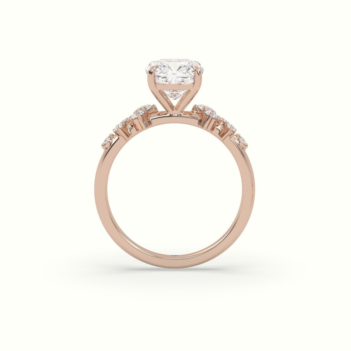 Cushion Diamond Side Stone Engagement Ring — Rose Gold