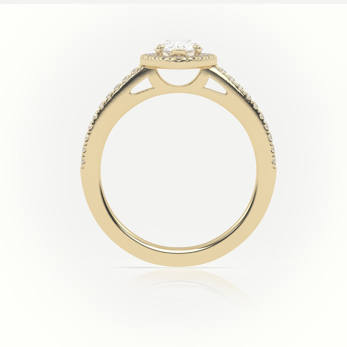 Pear Cut Diamond Halo Pave Setting Engagement Ring — Yellow Gold