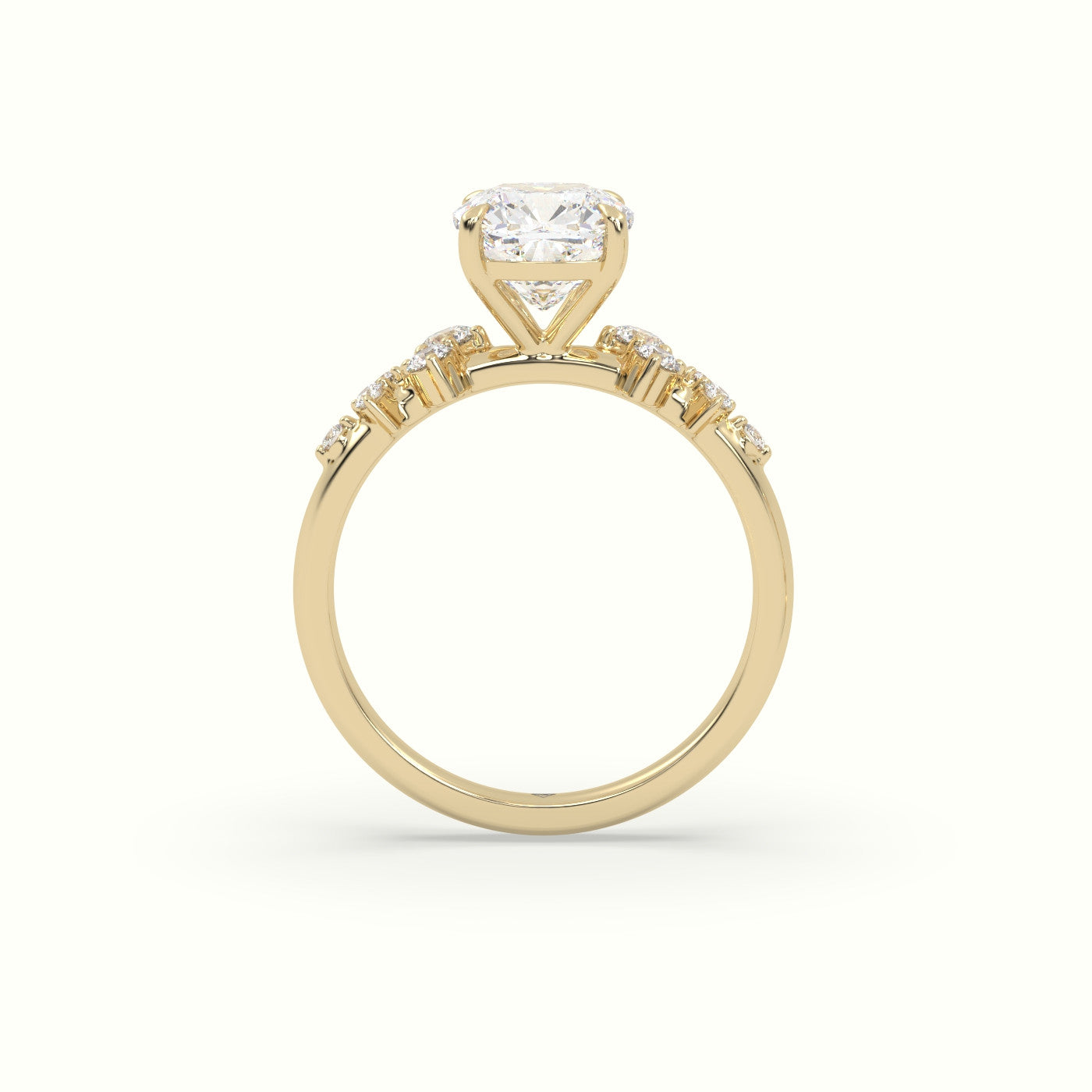 Cushion Diamond Side Stone Engagement Ring — Yellow Gold
