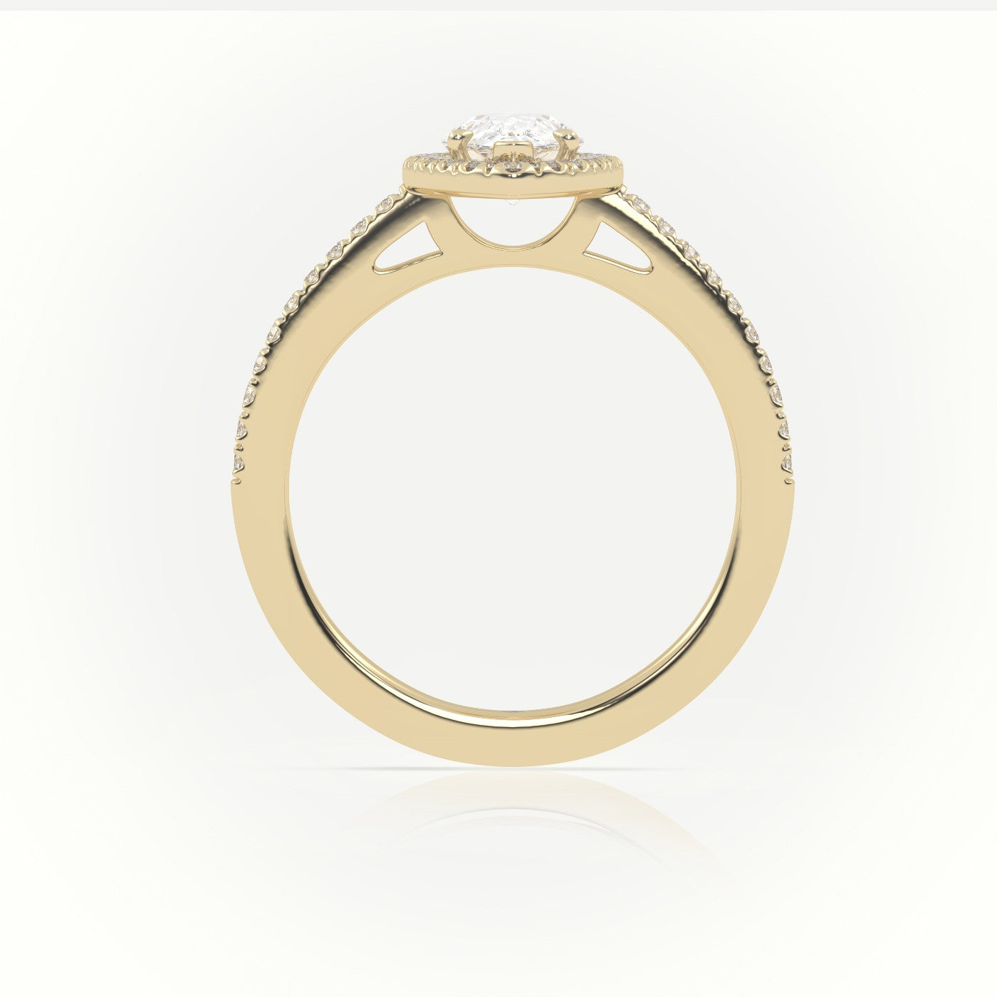 Pear Cut Diamond Halo Pave Setting Engagement Ring — Yellow Gold