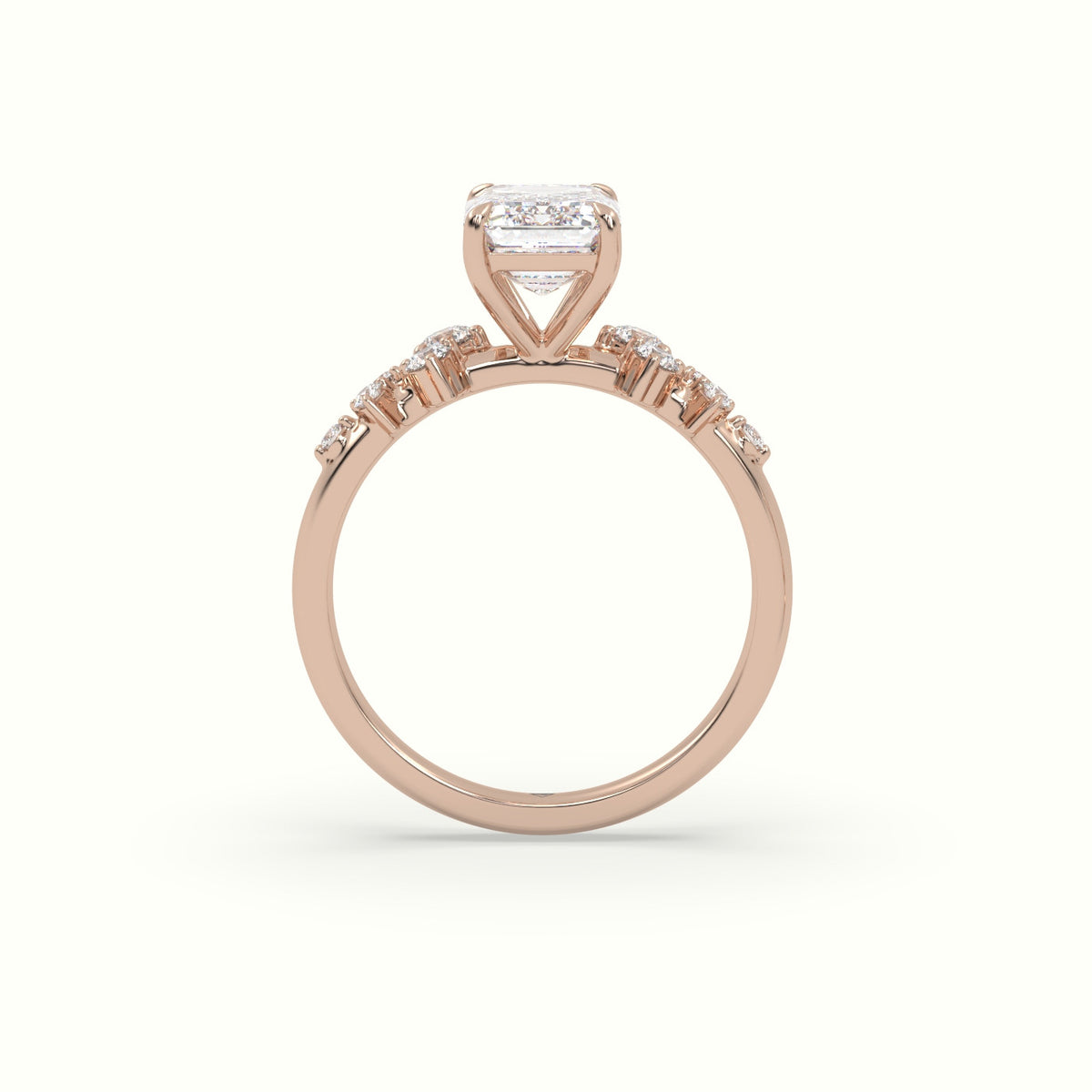 Emerald Diamond Side Stone Engagement Ring — Rose Gold