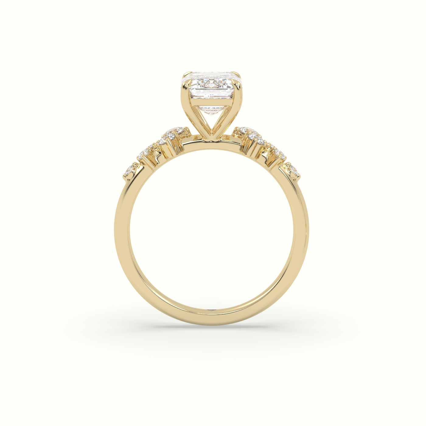 Emerald Diamond Side Stone Engagement Ring — Yellow Gold