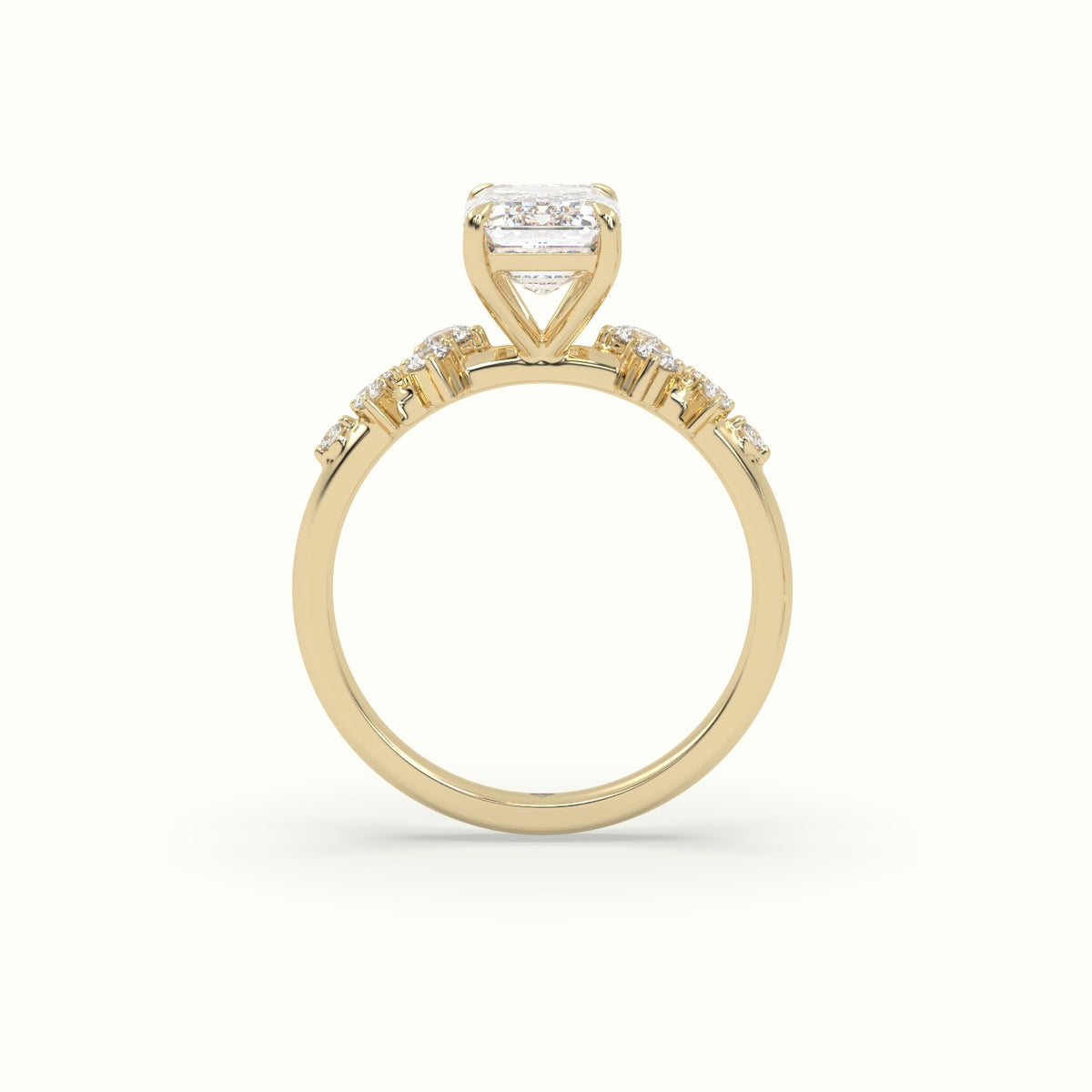 Emerald Diamond Side Stone Engagement Ring — Yellow Gold