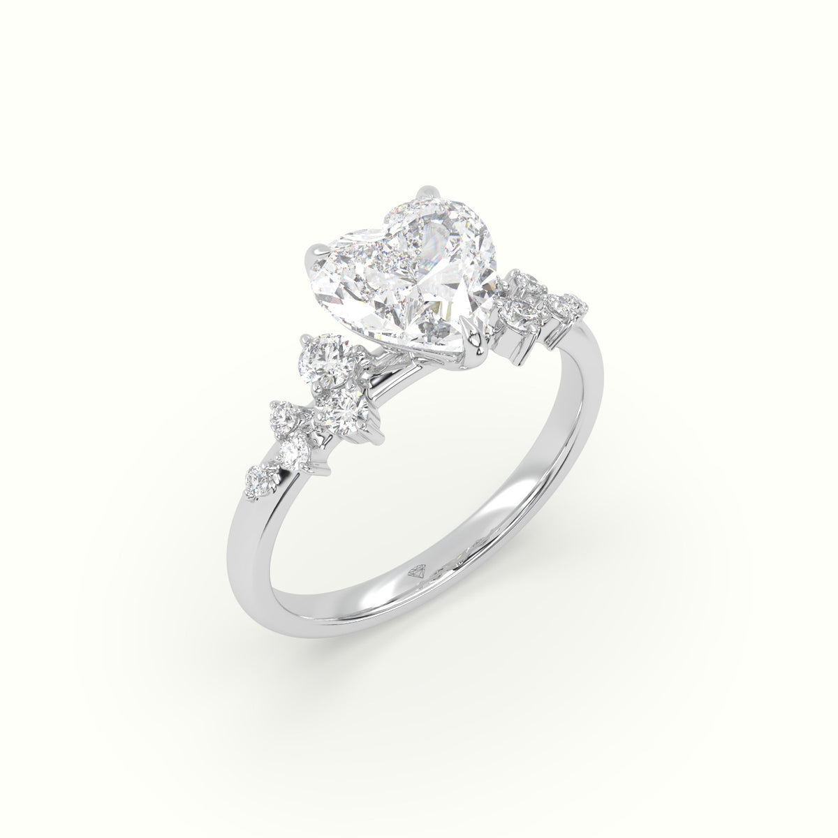 Heart Diamond Side Stone Engagement Ring — White Gold
