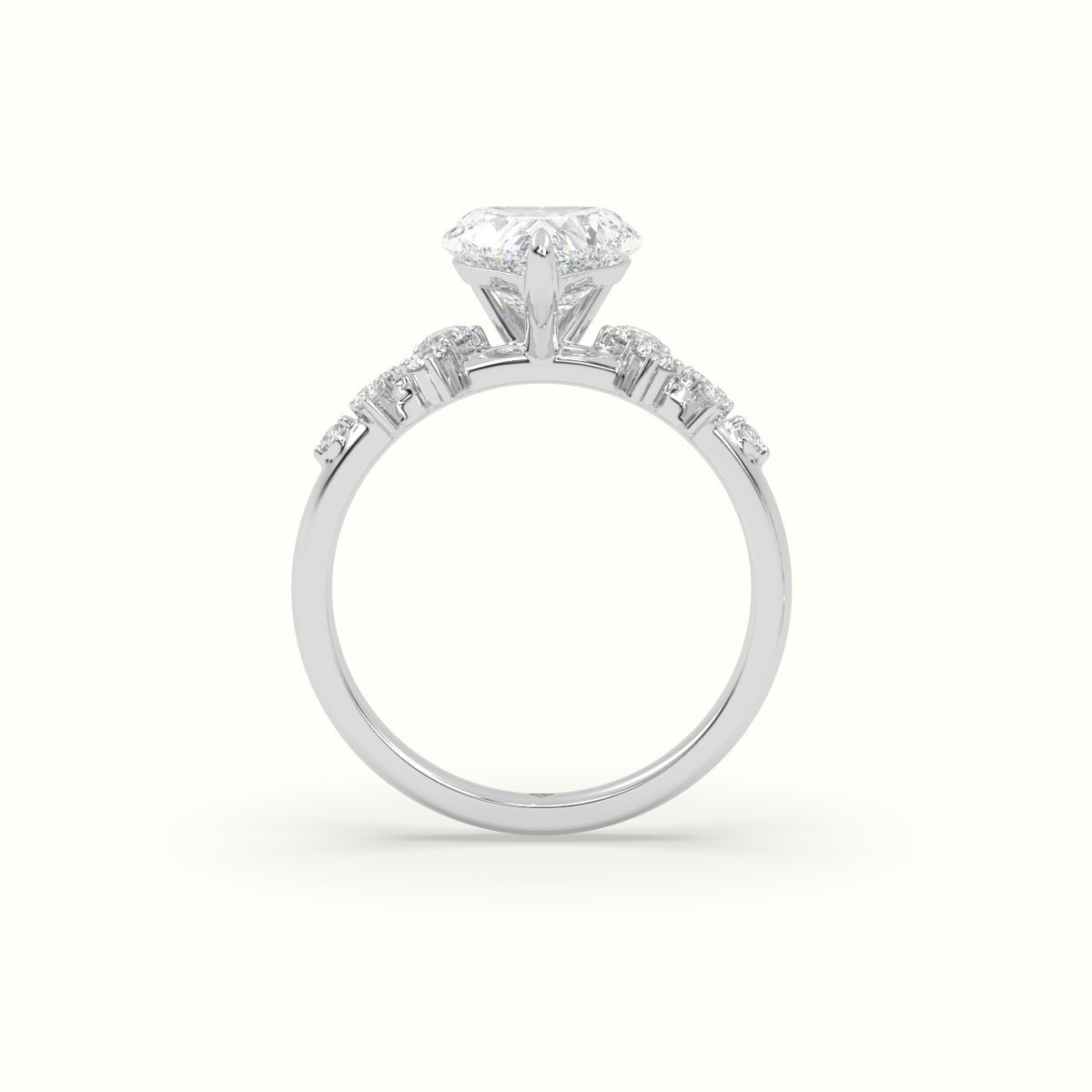 Heart Diamond Side Stone Engagement Ring — White Gold