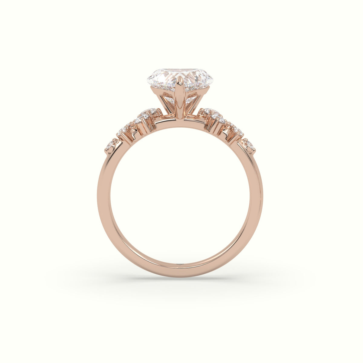 Heart Diamond Side Stone Engagement Ring — Rose Gold