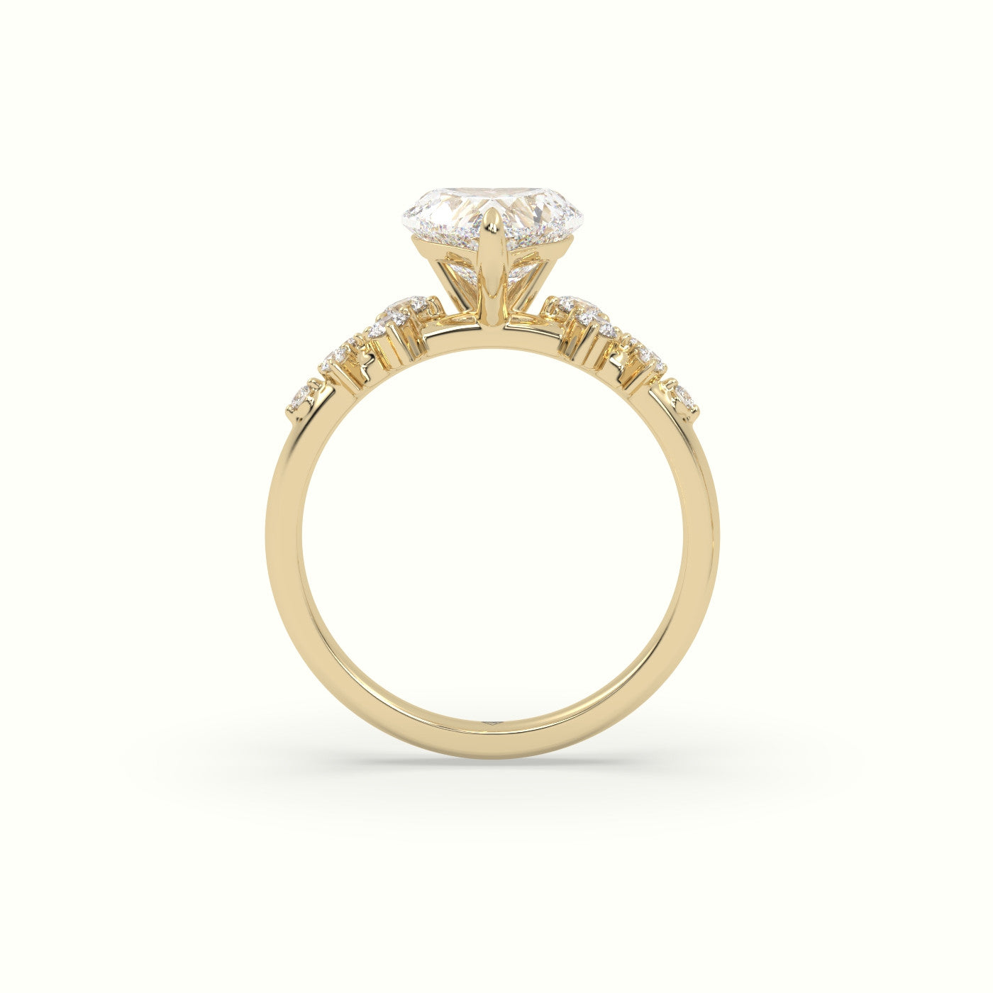 Heart Diamond Side Stone Engagement Ring — Yellow Gold
