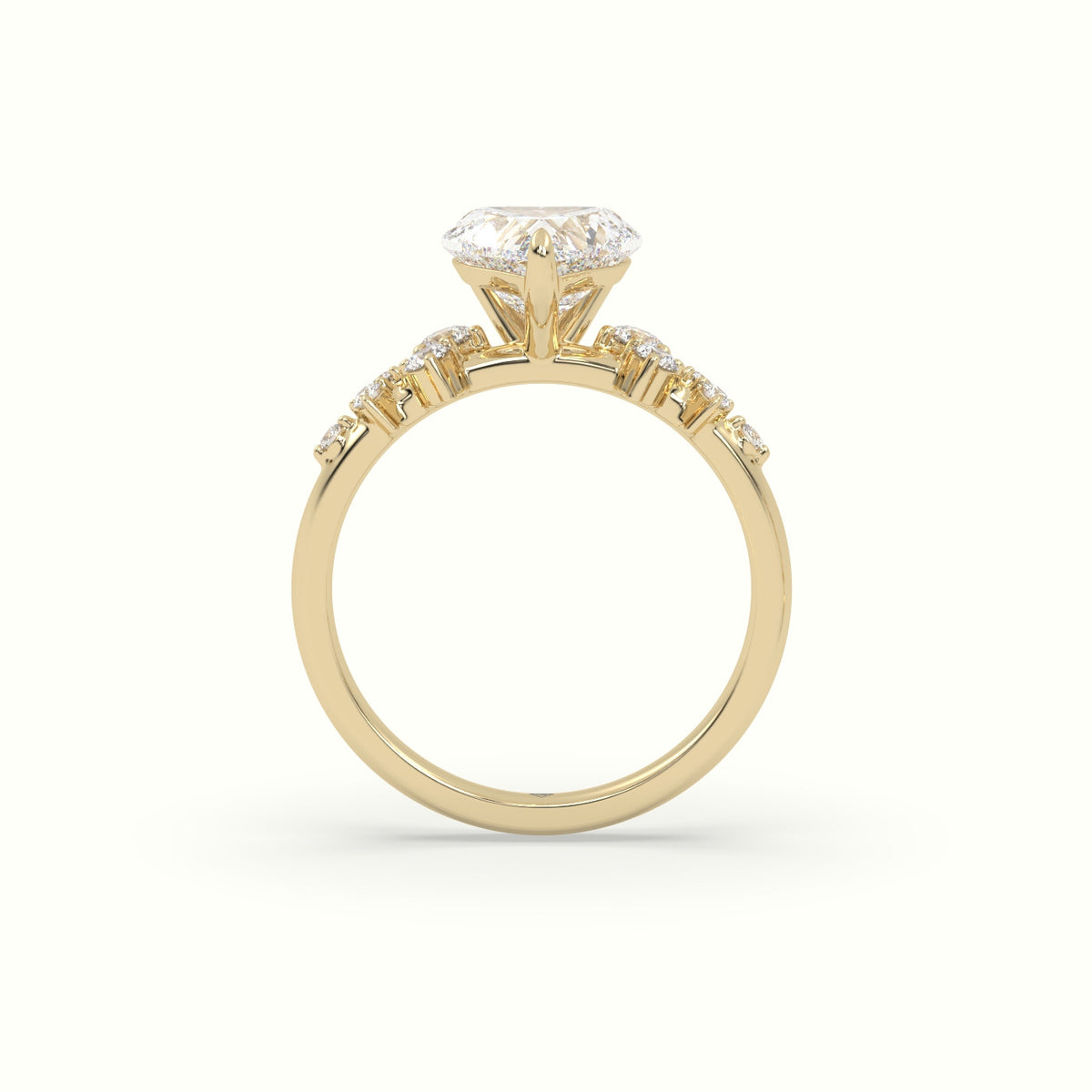Heart Diamond Side Stone Engagement Ring — Yellow Gold