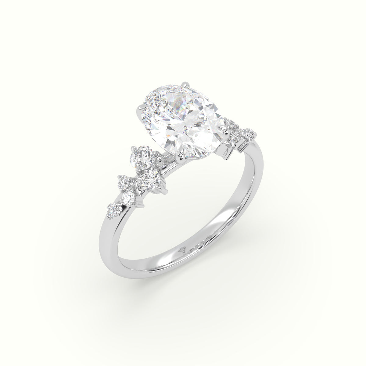 Oval Diamond Side Stone Engagement Ring — White Gold