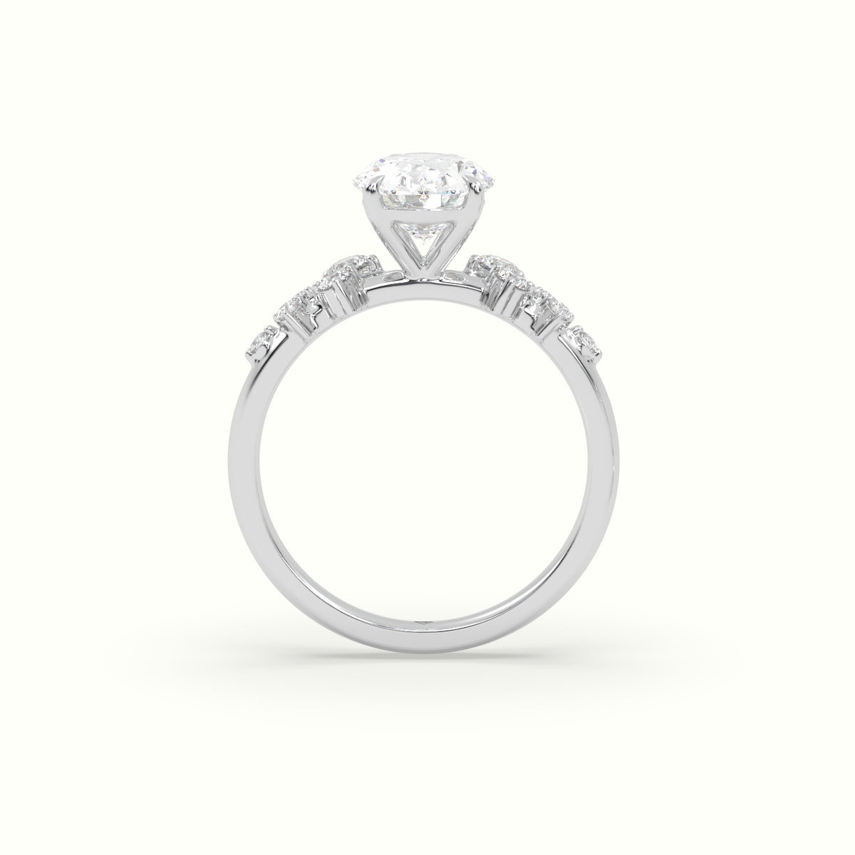 Oval Diamond Side Stone Engagement Ring — White Gold