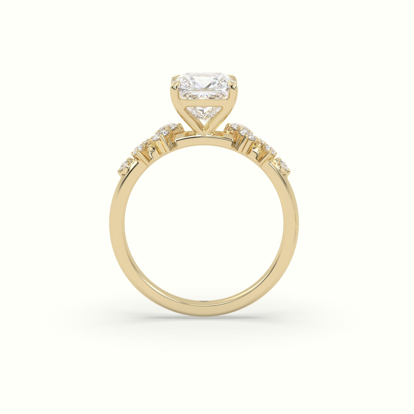 Princess Diamond Side Stone Engagement Ring — Yellow Gold