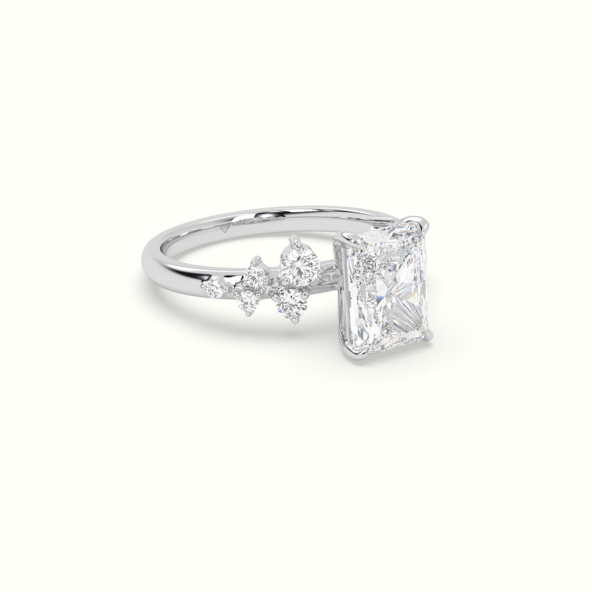 Radiant Diamond Side Stone Engagement Ring — White Gold