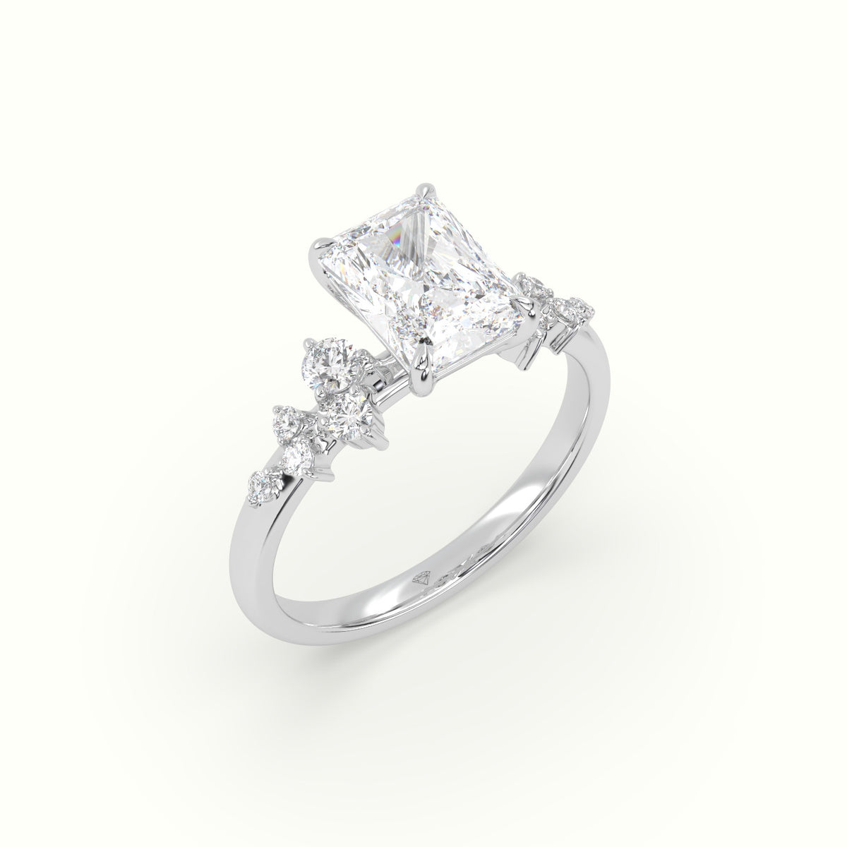 Radiant Diamond Side Stone Engagement Ring — White Gold