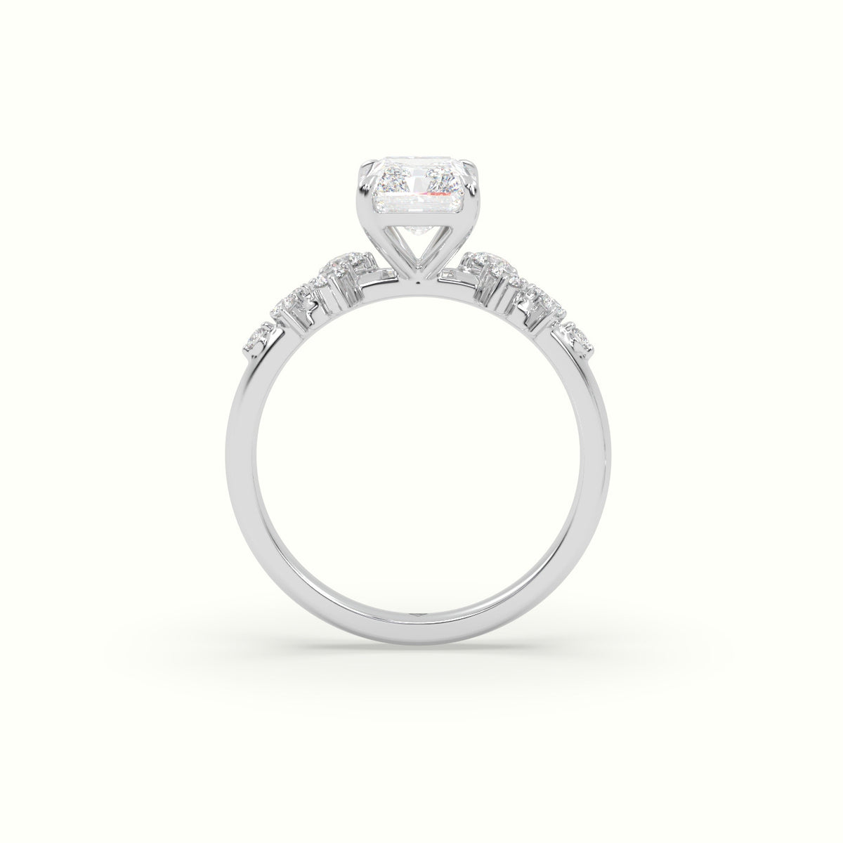 Radiant Diamond Side Stone Engagement Ring — White Gold