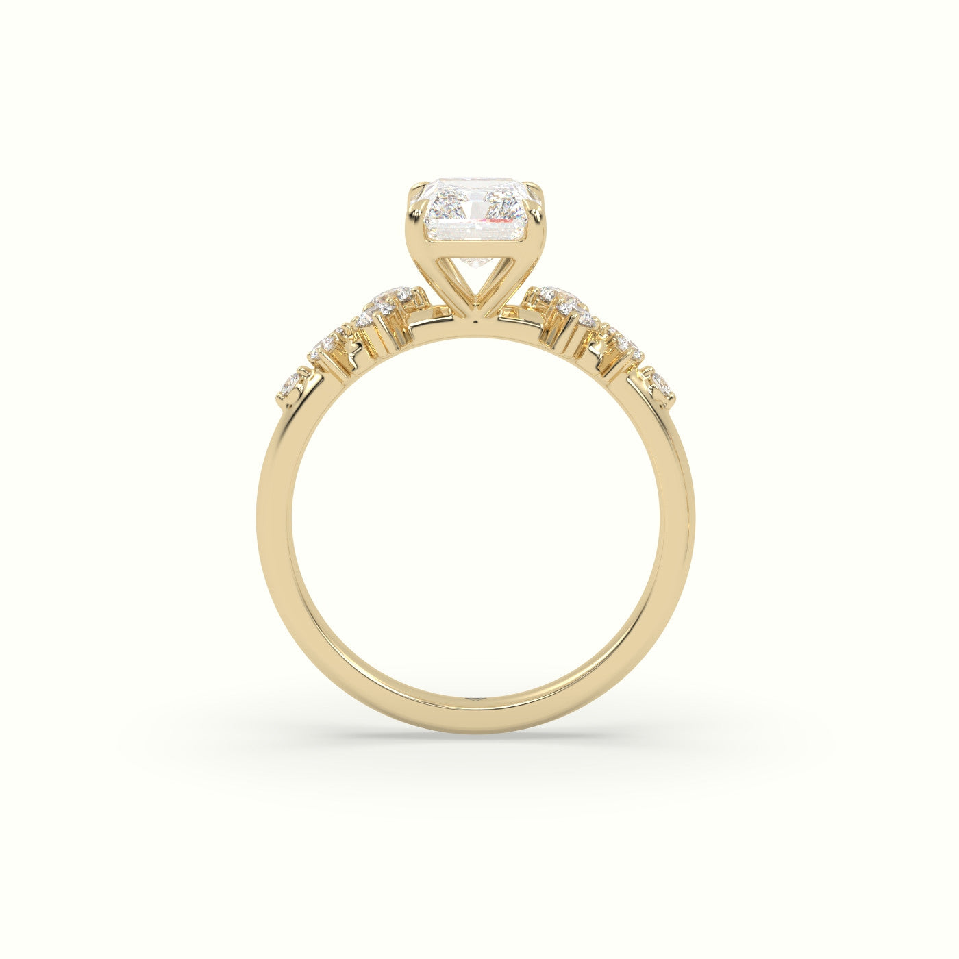 Radiant Diamond Side Stone Engagement Ring — Yellow Gold