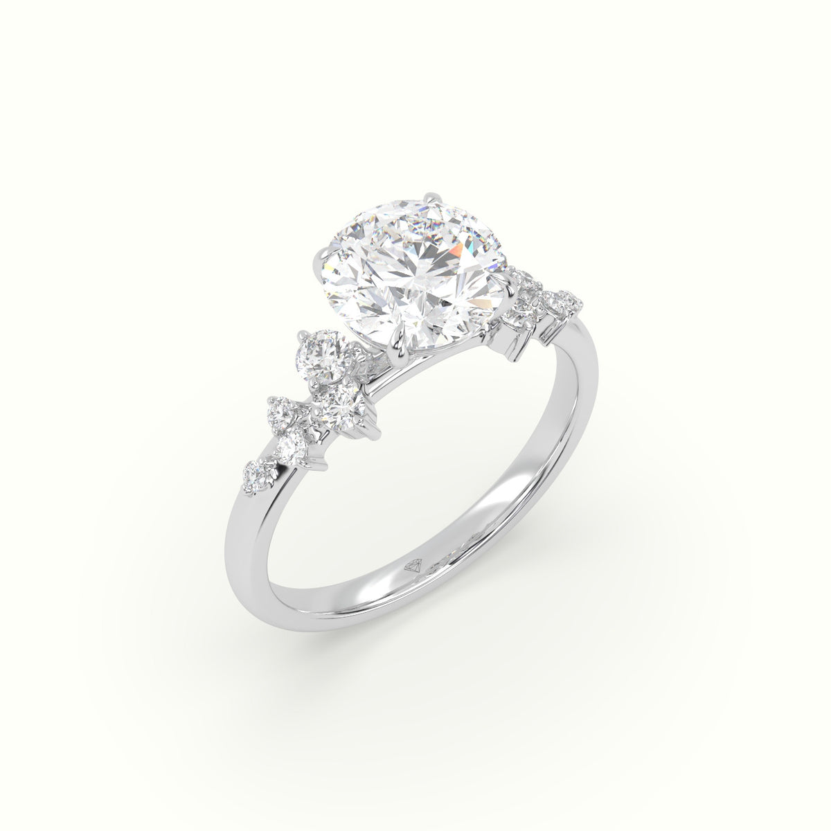 Round Diamond Side Stone Engagement Ring — White Gold