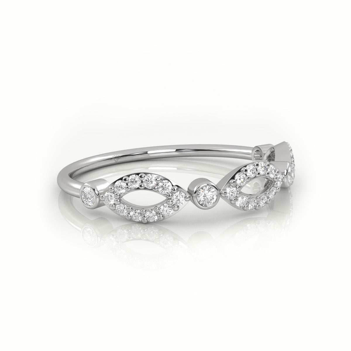 Round Cut Diamond Infinity Bezel Set Designer Ring — White Gold