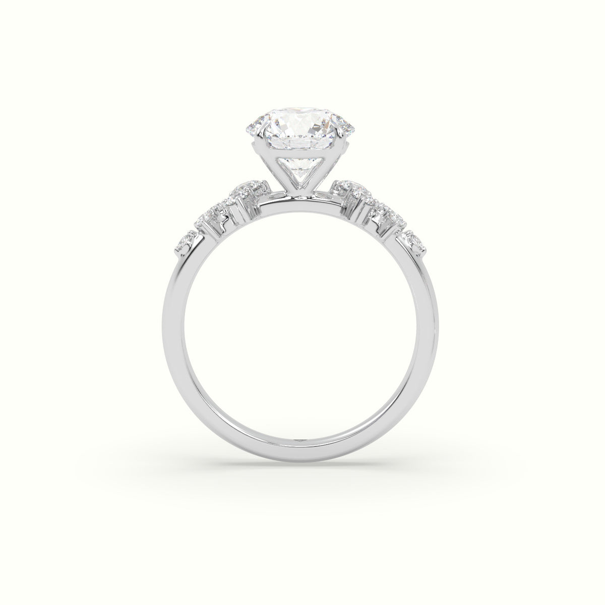 Round Diamond Side Stone Engagement Ring — White Gold