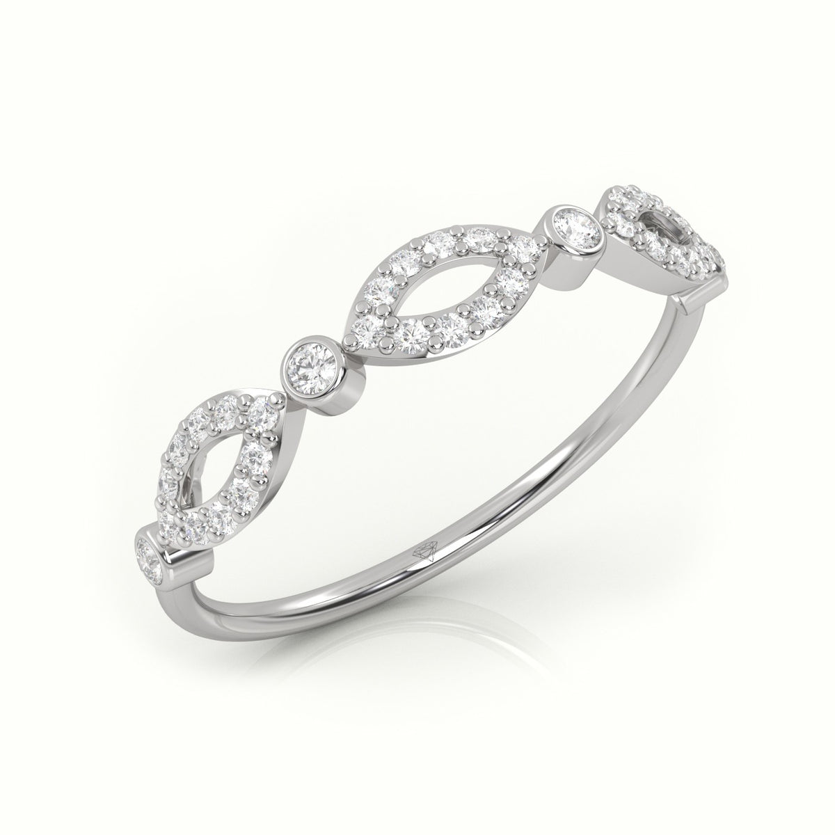 Round Cut Diamond Infinity Bezel Set Designer Ring — White Gold