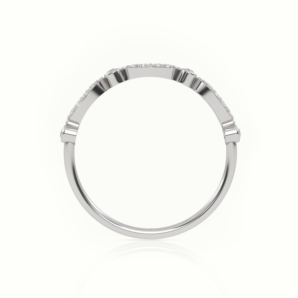 Round Cut Diamond Infinity Bezel Set Designer Ring — White Gold