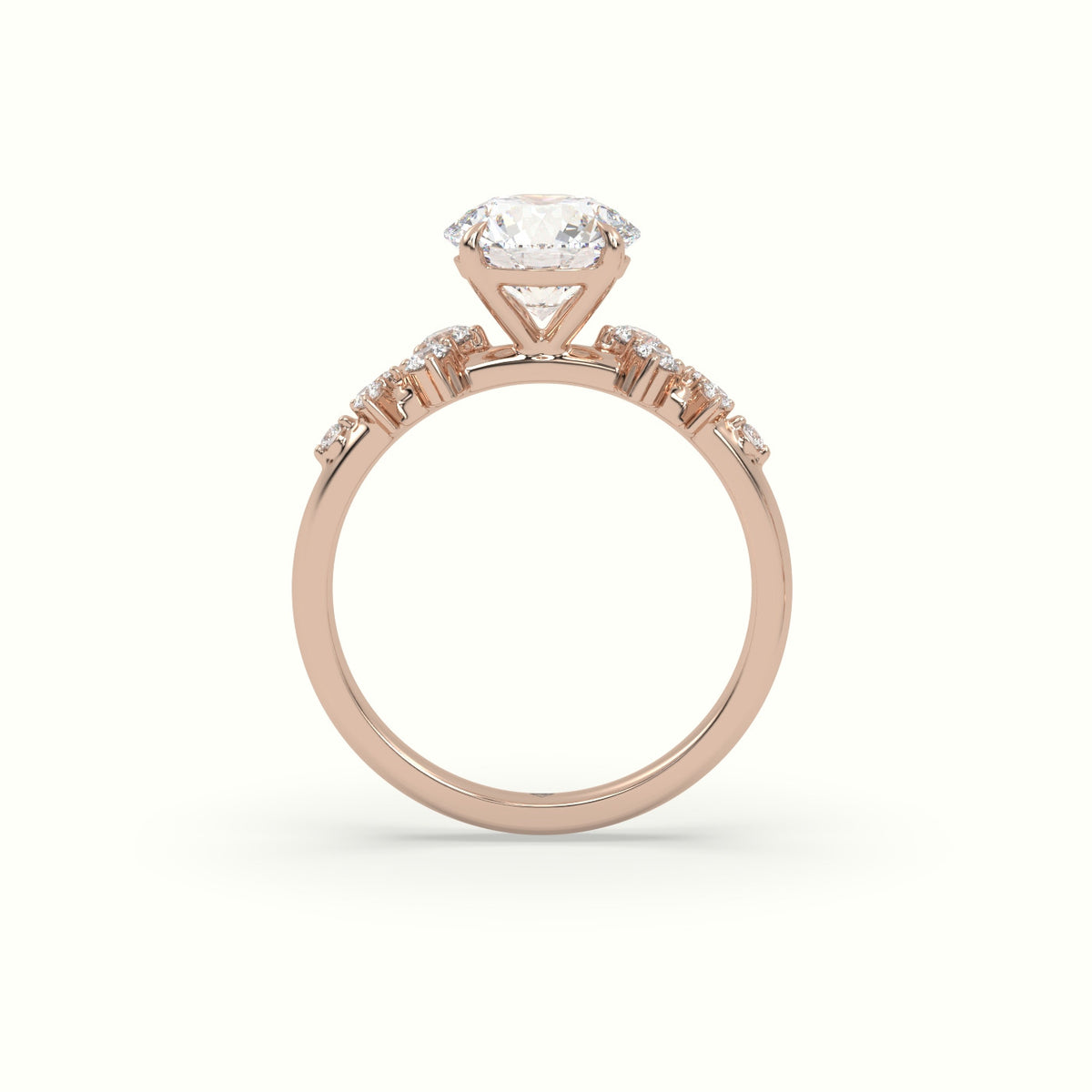 Round Diamond Side Stone Engagement Ring — Rose Gold