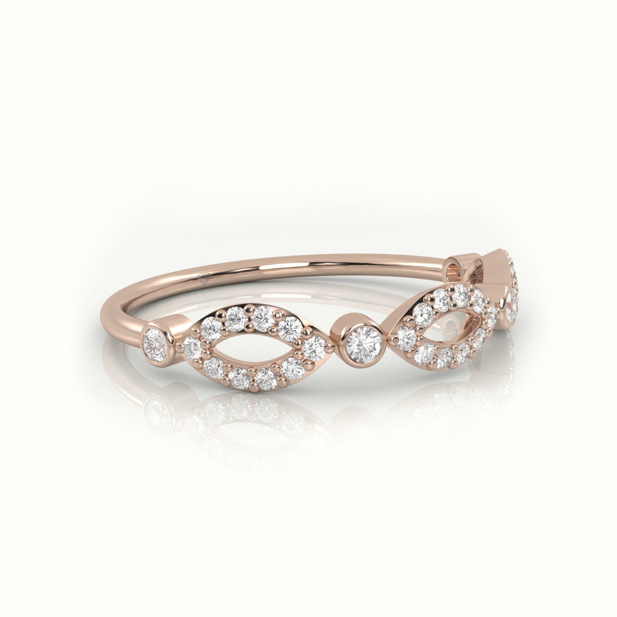 Round Cut Diamond Infinity Bezel Set Designer Ring — Rose Gold