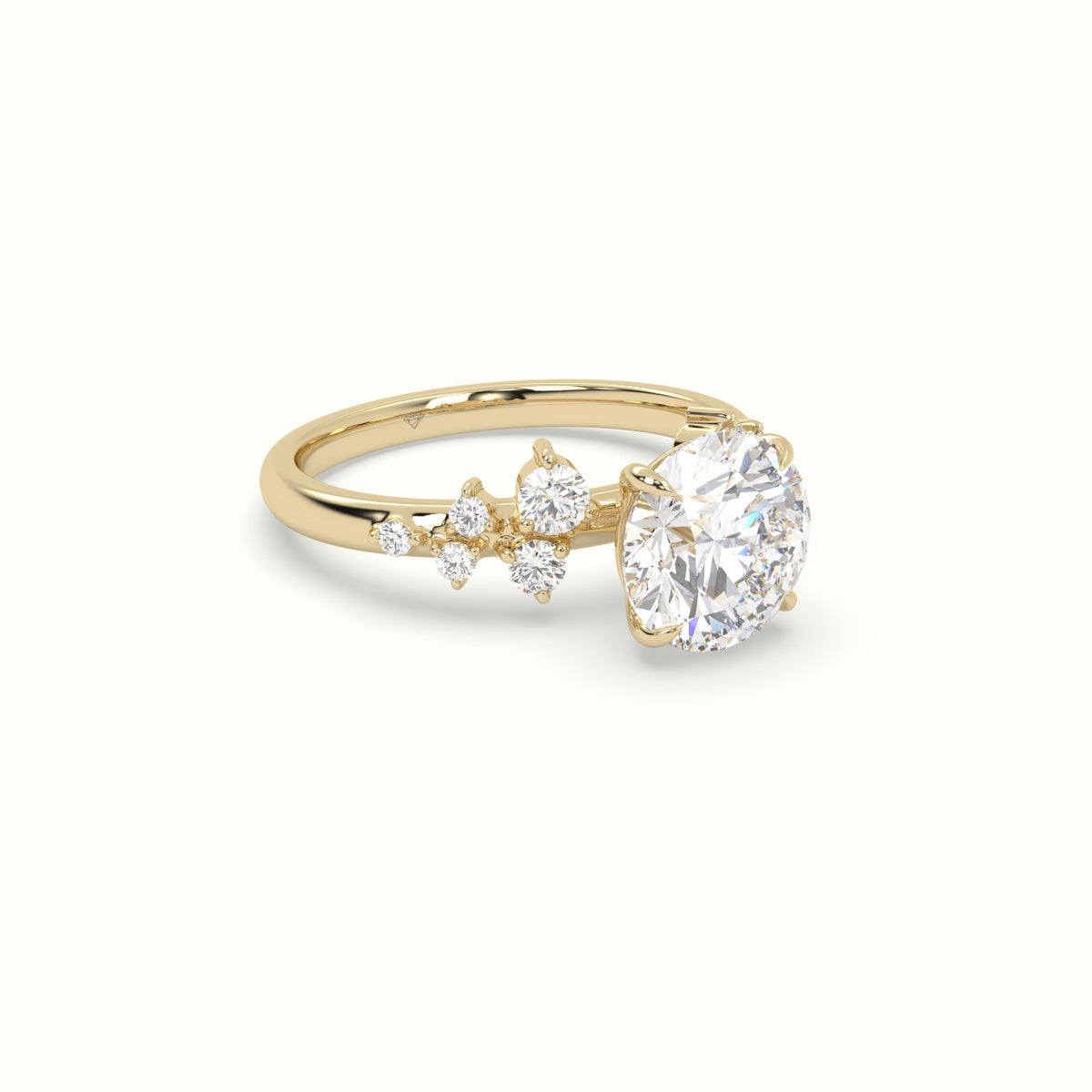 Round Diamond Side Stone Engagement Ring — Yellow Gold