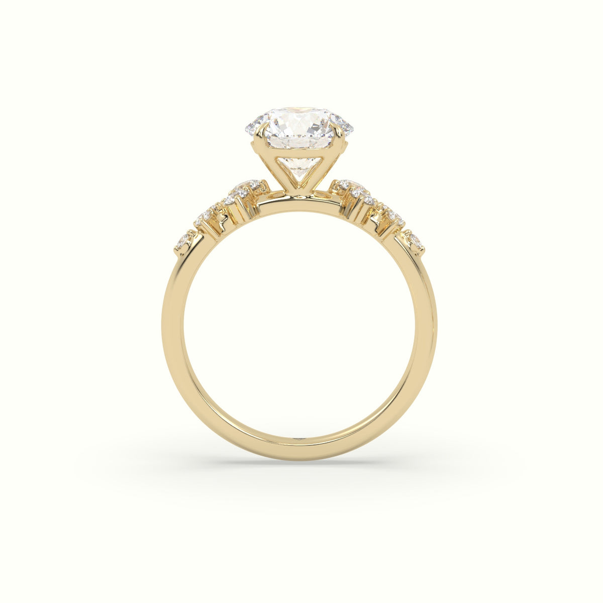 Round Diamond Side Stone Engagement Ring — Yellow Gold