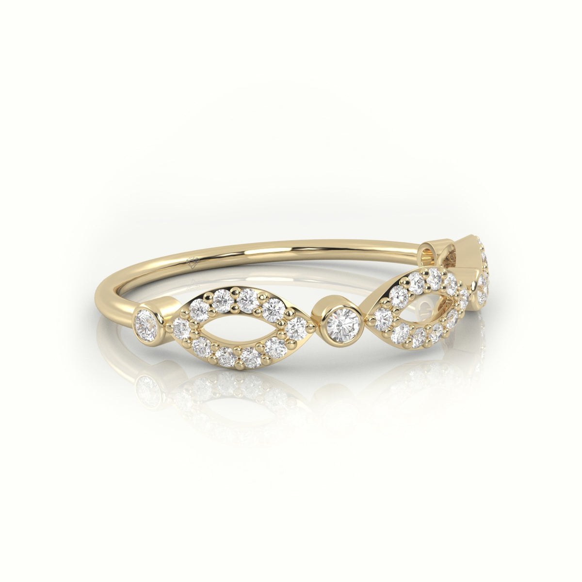 Round Cut Diamond Infinity Bezel Set Designer Ring — Yellow Gold