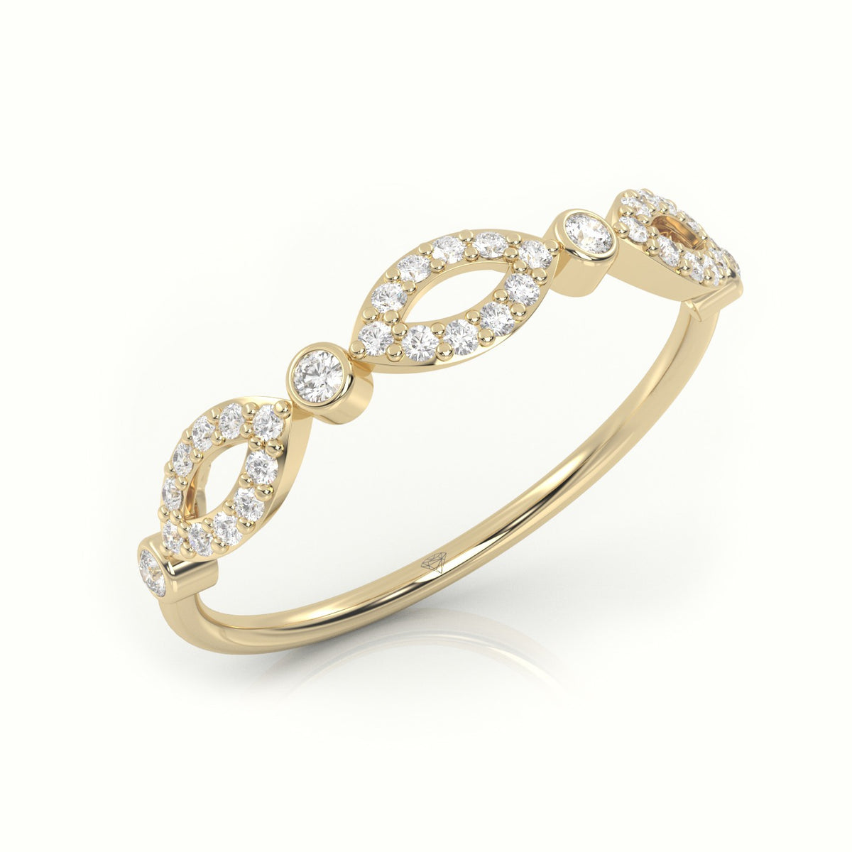 Round Cut Diamond Infinity Bezel Set Designer Ring — Yellow Gold