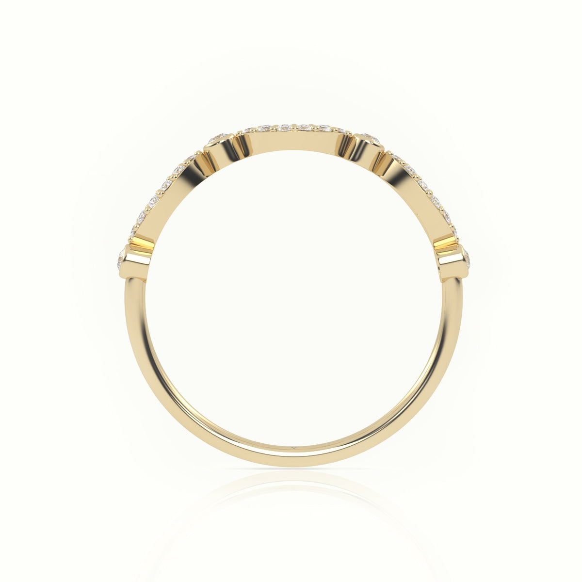 Round Cut Diamond Infinity Bezel Set Designer Ring — Yellow Gold