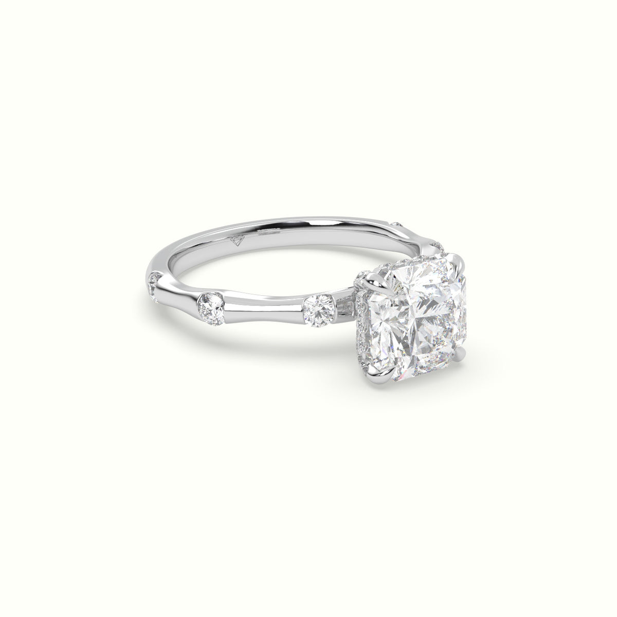 Asscher Diamond Side Stone Engagement Ring — White Gold