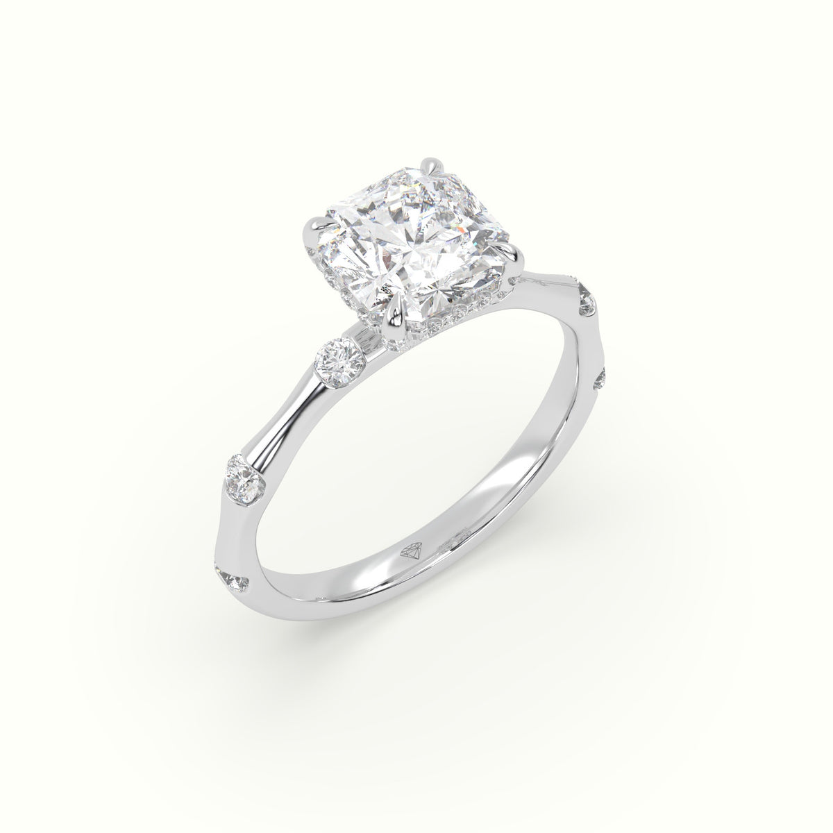 Asscher Diamond Side Stone Engagement Ring — White Gold
