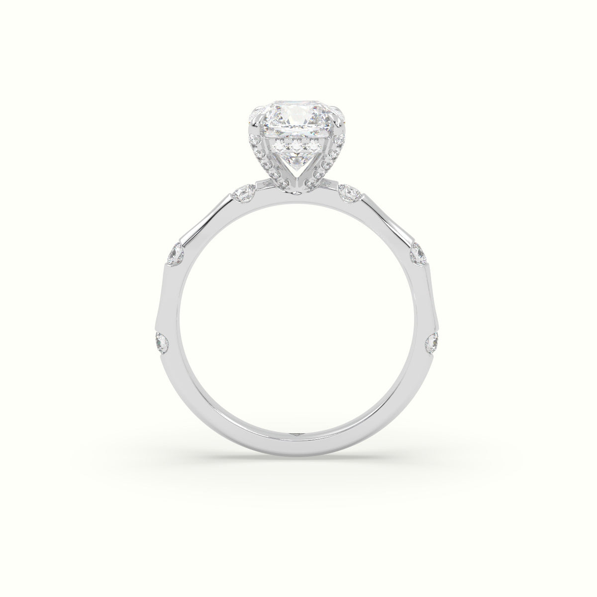 Asscher Diamond Side Stone Engagement Ring — White Gold