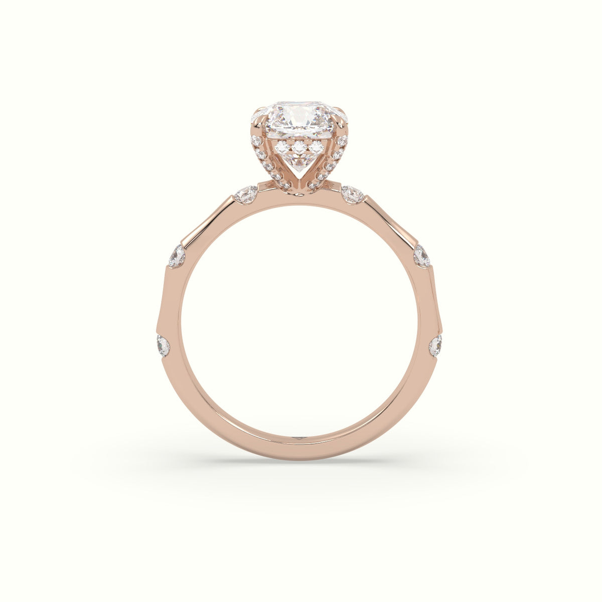 Asscher Diamond Side Stone Engagement Ring — Rose Gold