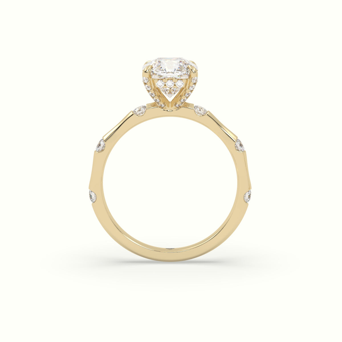 Asscher Diamond Side Stone Engagement Ring — Yellow Gold