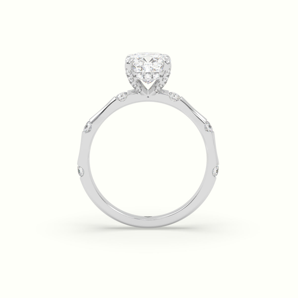 Cushion Diamond Side Stone Engagement Ring — White Gold