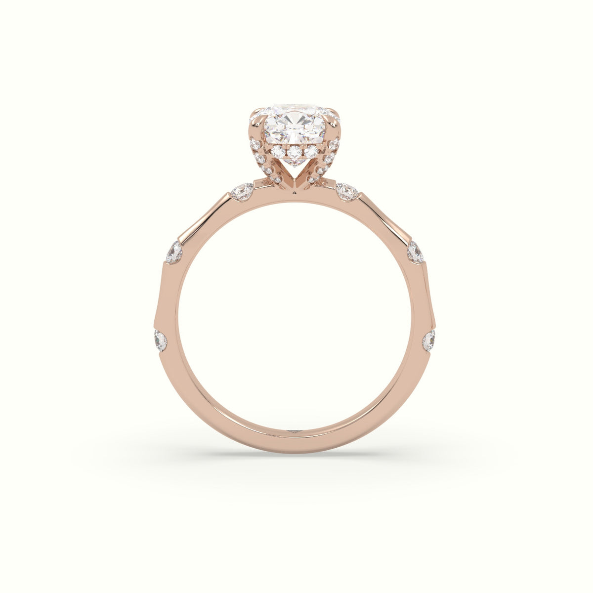 Cushion Diamond Side Stone Engagement Ring — Rose Gold