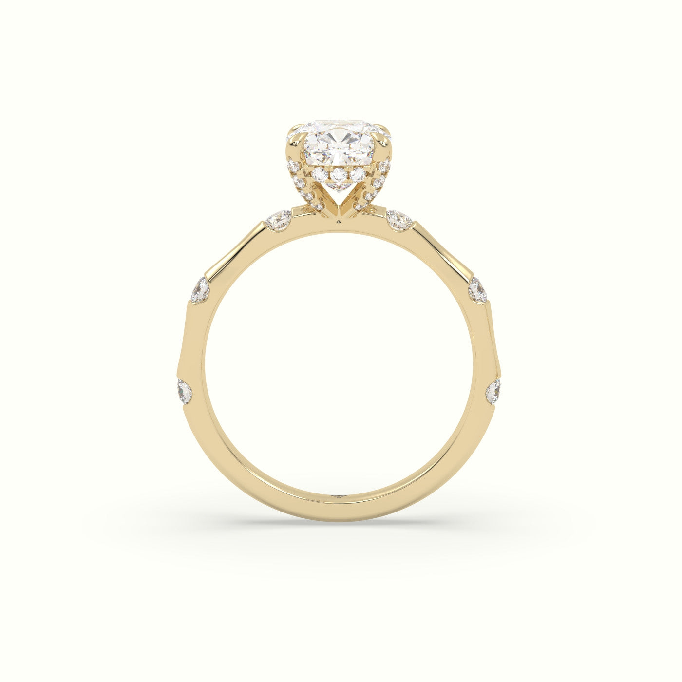Cushion Diamond Side Stone Engagement Ring — Yellow Gold