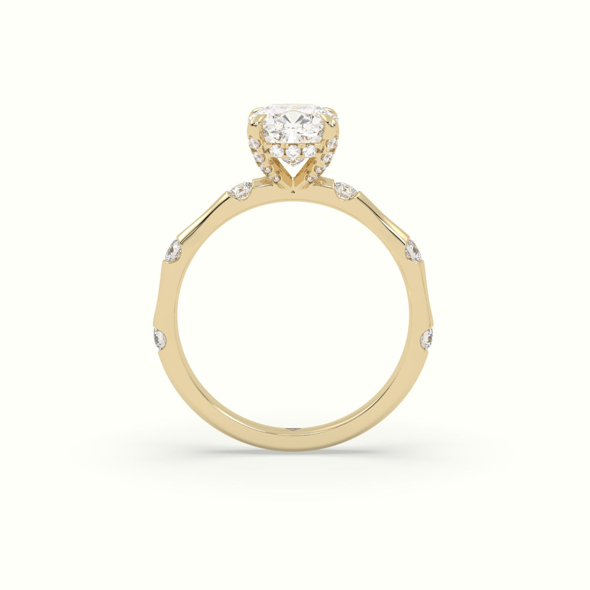 Cushion Diamond Side Stone Engagement Ring — Yellow Gold
