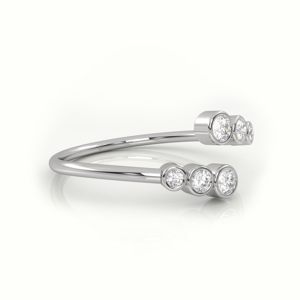 Round Cut Diamond Bezel Setting Open Designer Ring — White Gold
