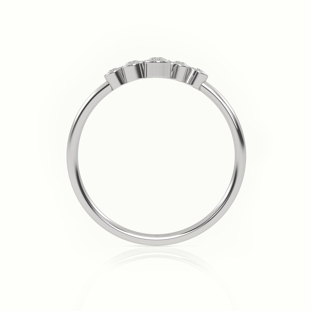 Round Cut Diamond Bezel Setting Open Designer Ring — White Gold