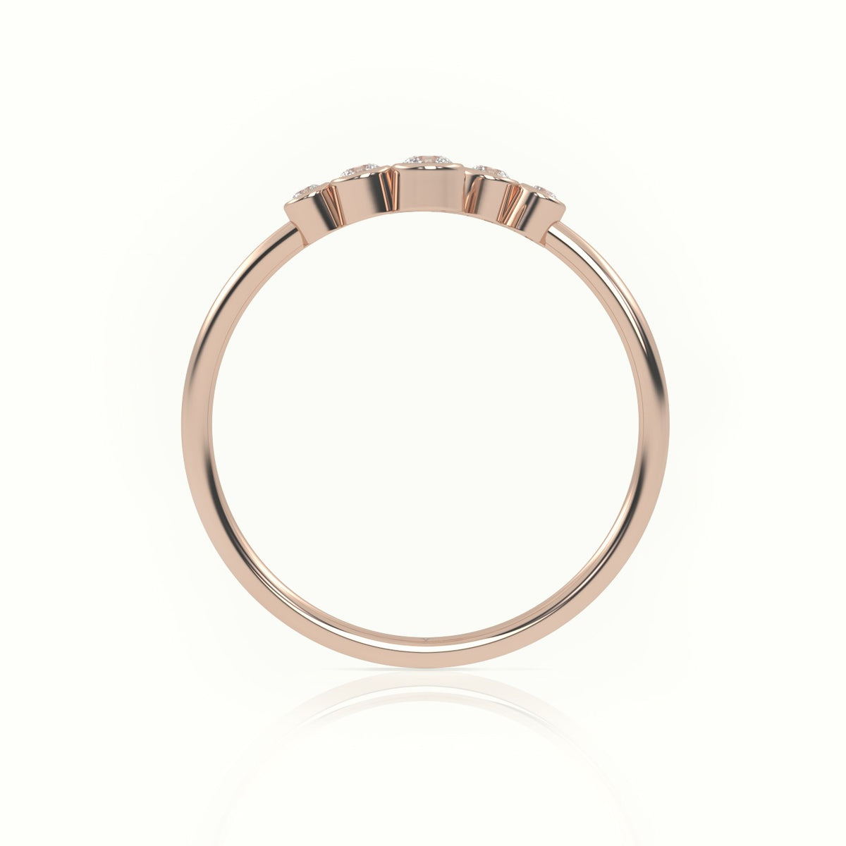Round Cut Diamond Bezel Setting Open Designer Ring — Rose Gold