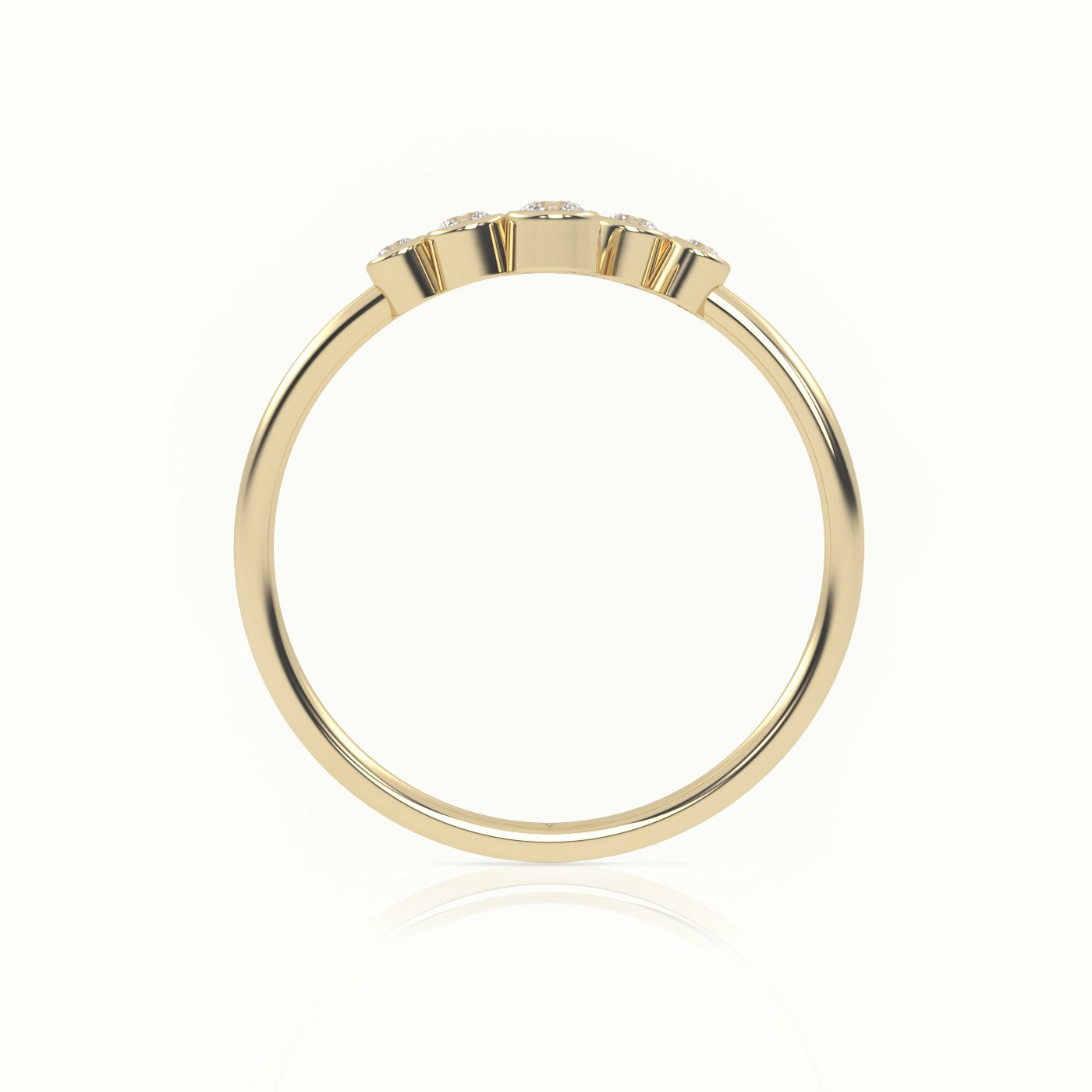 Round Cut Diamond Bezel Setting Open Designer Ring — Yellow Gold