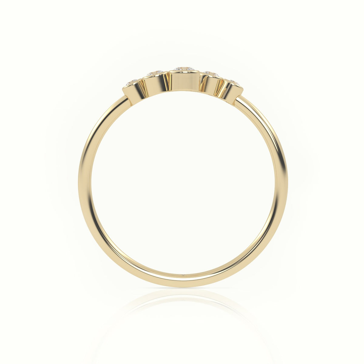 Round Cut Diamond Bezel Setting Open Designer Ring — Yellow Gold