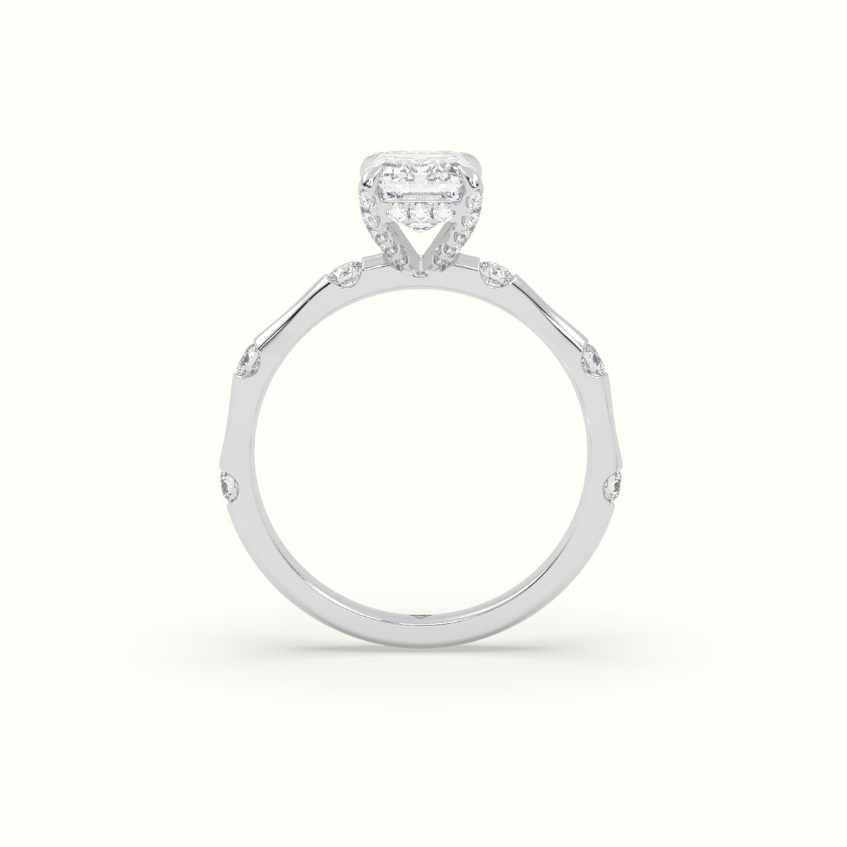 Emerald Diamond Side Stone Engagement Ring — White Gold