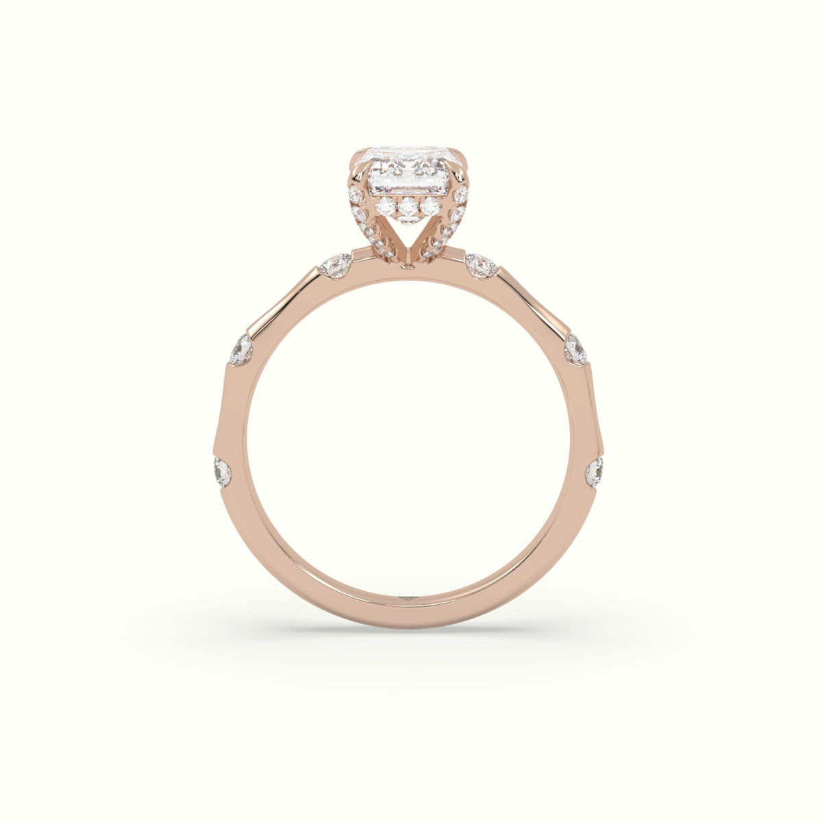 Emerald Diamond Side Stone Engagement Ring — Rose Gold