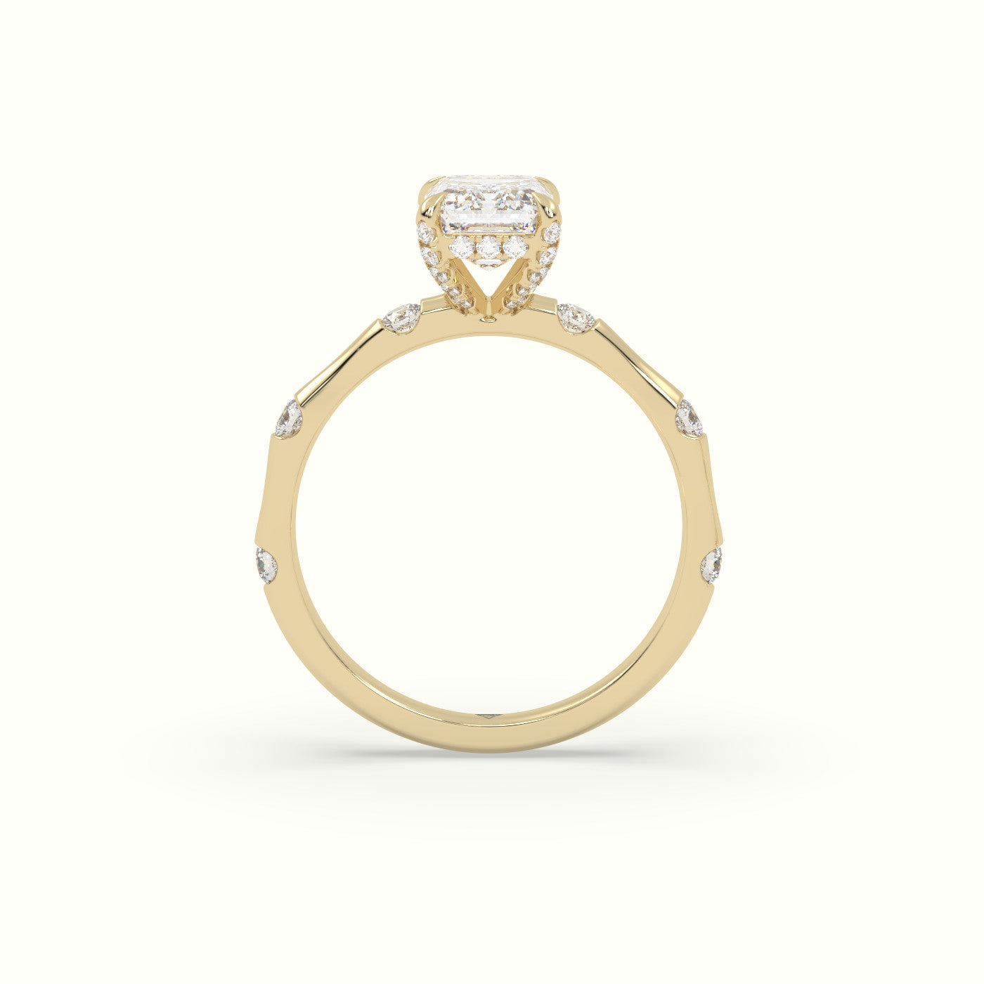 Emerald Diamond Side Stone Engagement Ring — Yellow Gold