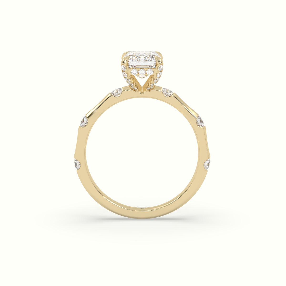 Emerald Diamond Side Stone Engagement Ring — Yellow Gold