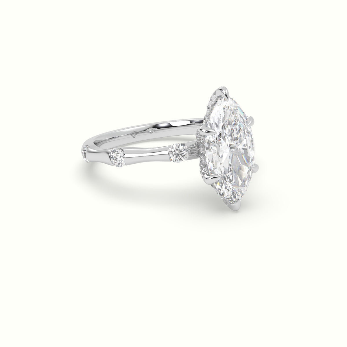 Marquise Diamond Side Stone Engagement Ring — White Gold